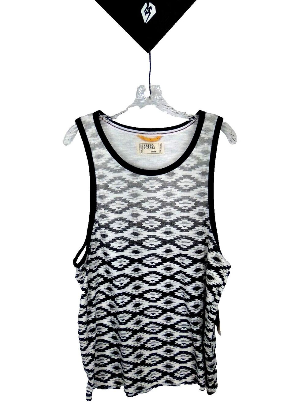 Free Planet Men's Native Aztec Black & White Sleeveless Shirt Size Large